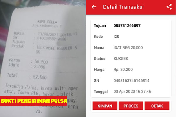 Contoh bukti pengiriman Pulsa